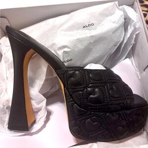 Aldo black Leather Open toe heels with Heart detail